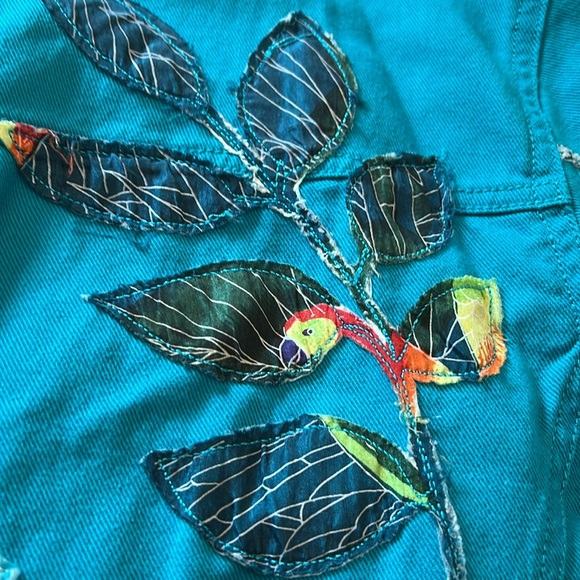 Chico’s Design Teal Appliquéd Unlined Jacket Size 3 (16)Silver Buttons - Picture 9 of 12